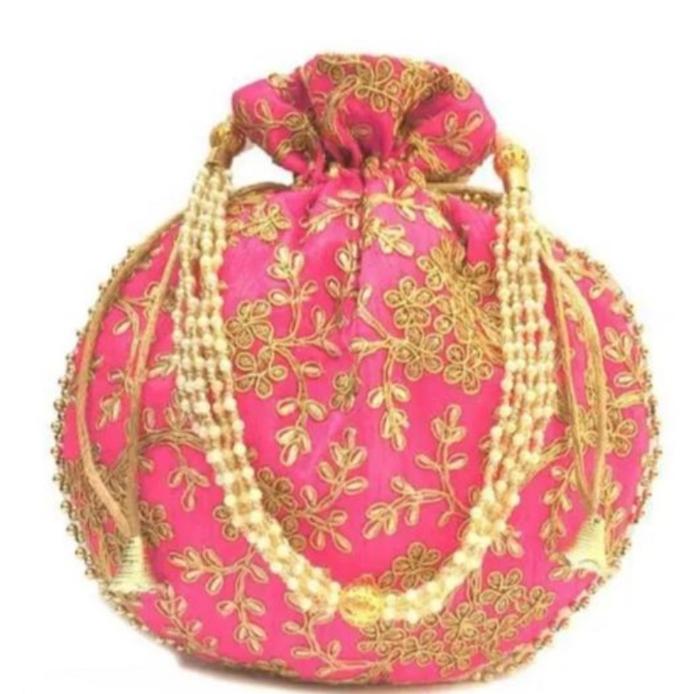 Elegant Pink Embroidered Potli Bag